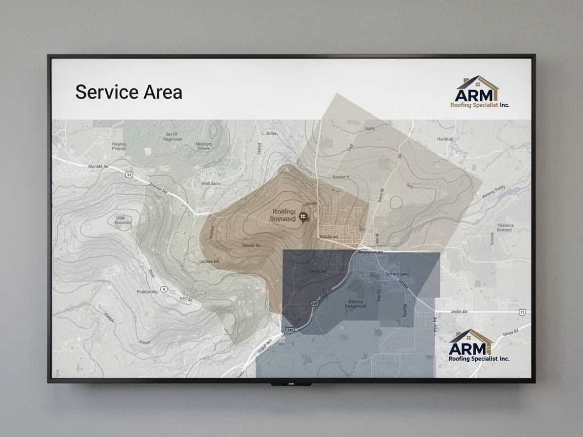 Map highlighting ARM Roofing Specialist Inc. service areas